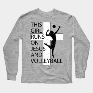 This Girl Runs on Jesus and Volleyball Christian Cross Long Sleeve T-Shirt